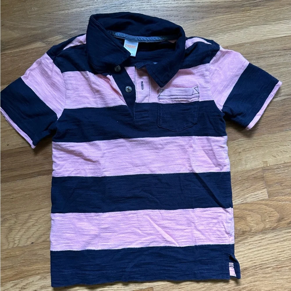 Gymboree polo shirt short sleeve Boys size 6 pink and navy stripes